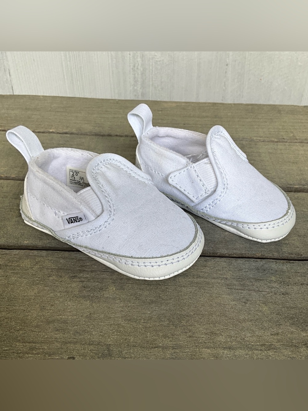Vans Infant White Slip-On Canvas Sneakers Crib Shoes Sz 2